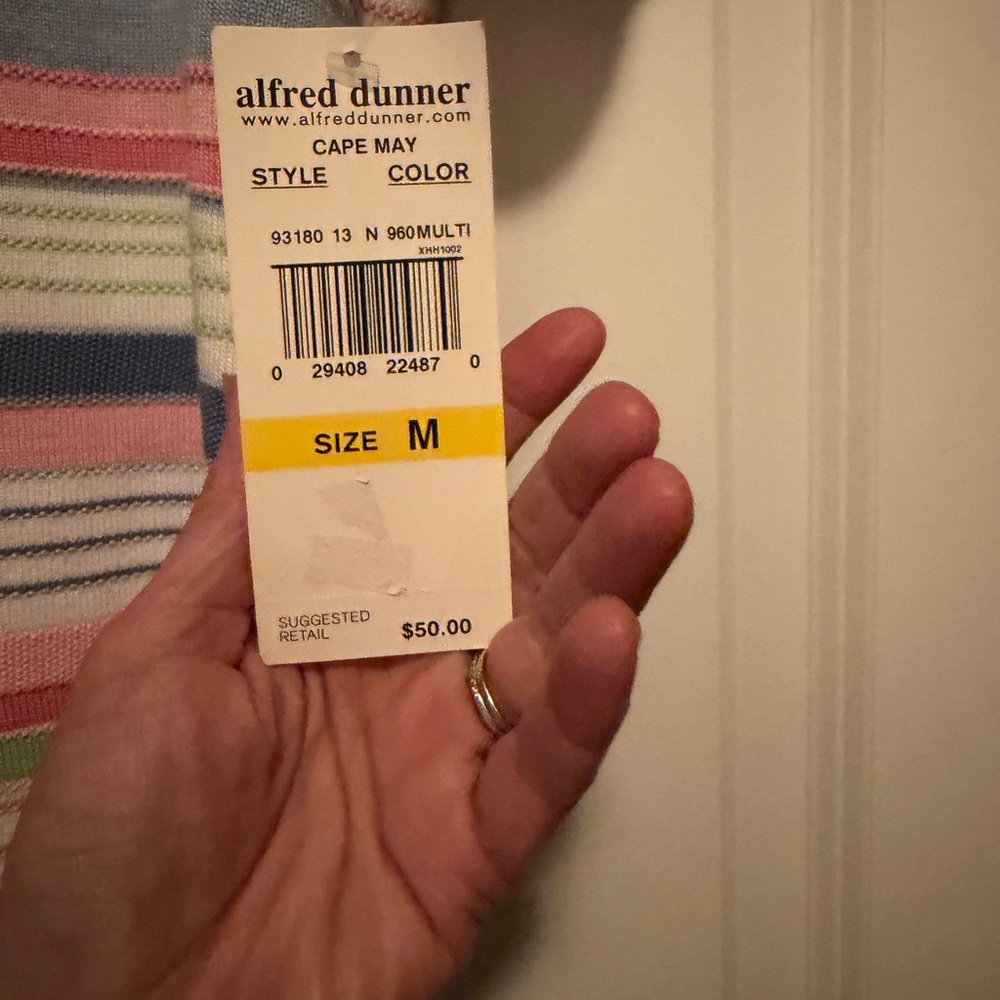 Alfred Dunner Cape May Womens Medium Striped Short Sleeve Cardigan Sweater NWT - Picture 5 of 7